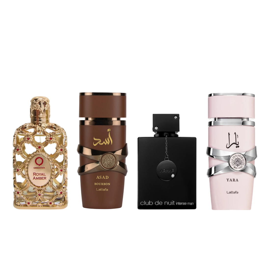 Combo Royal Amber EDP 80ML + Asad Bourbom EDP 100ML + Club De Nuit Intense EDT 105ML + Yara EDP 100ML